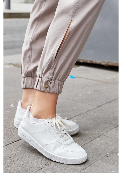 Kadın Ipeksi Modal Kumaş Yüksek Bel Yan Cepli Paçası ve Beli Lastikli Havuç Kesim Pantolon-Duman indirimleri