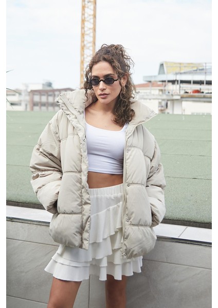 Kadın Mykonos Yüksek Bel Fırfırlı Hafif Mini Etek(Boyu 44CM +-2cm)-Krem fiyatları