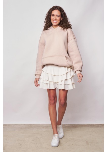 Kadın Mykonos Yüksek Bel Fırfırlı Hafif Mini Etek(Boyu 44CM +-2cm)-Krem fırsatları