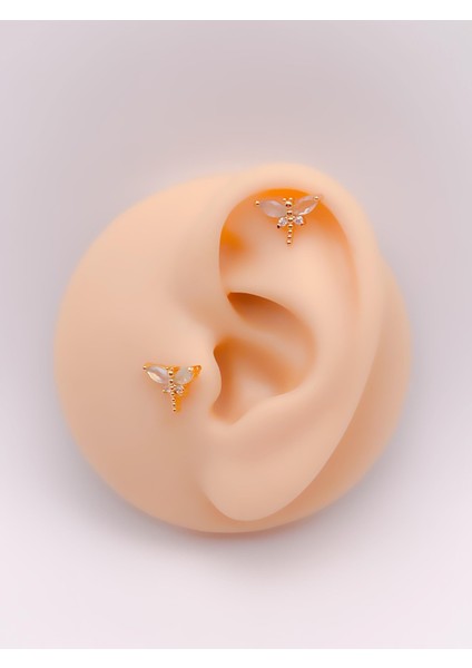 Cerrrahi Çelik Piercing ( Pirsing ) Zirkon Kelebek Tragus Helix Piercing (1ADET)