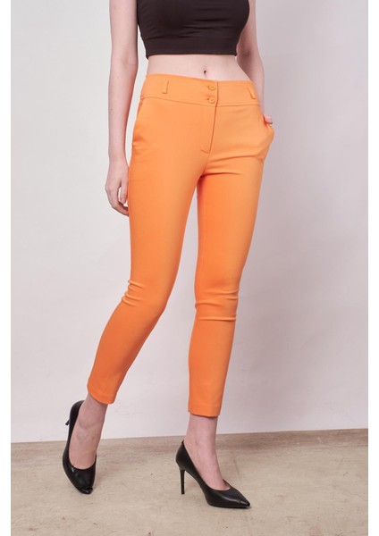 Yüksek Bel Kalın Kemerli Cepli Dar Paça Bilek Boy Pamuklu Likralı Kumaş Pantolon -Mango indirimleri