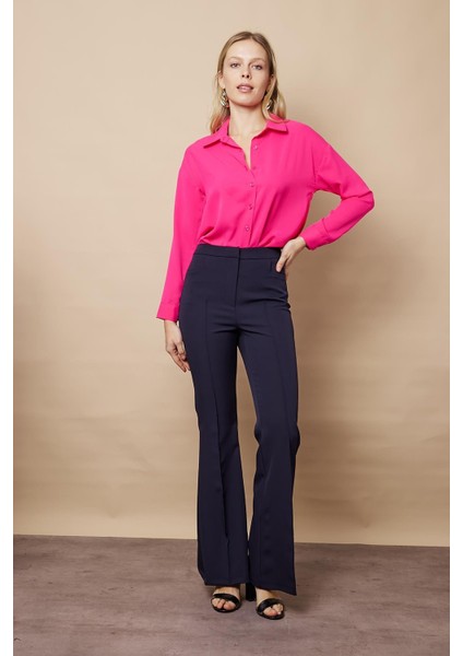 Kadın Yüksek Bel Cepli Ispanyol Paça Önü Dikişli Hafif Likralı Kumaş Pantolon(Ceket Kodu Jument 30080)-LACIVERT fiyatları