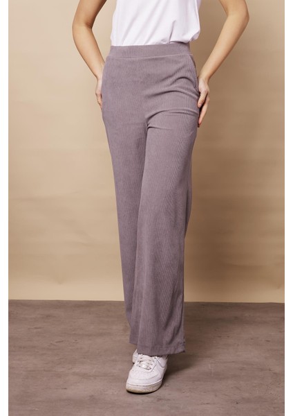 Kadın Kadife Likralı Esnek Yumuşak Dokulu Yüksek Bel Yan Cepli Bol Paça Palazzo Pantolon-Gri indirimleri
