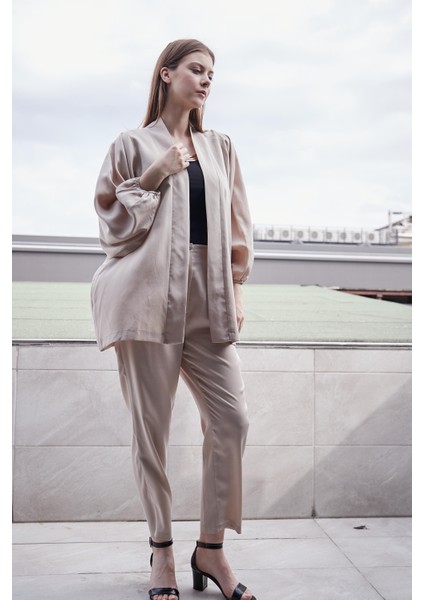 %100 Iyocell Akıcı Şık Kumaş Dökümlü Iç Göstermez Smart Yazlık Pantolon(Hırka Jument 60053)-TAŞ