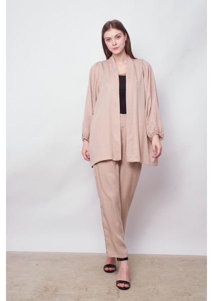 %100 Iyocell Akıcı Şık Kumaş Dökümlü Iç Göstermez Smart Yazlık Pantolon(Hırka Jument 60053)-TAŞ