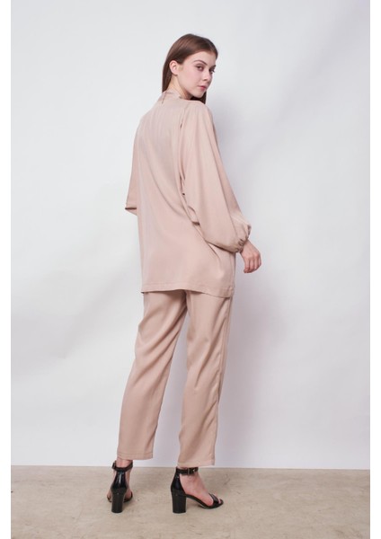 %100 Iyocell Akıcı Şık Kumaş Dökümlü Iç Göstermez Smart Yazlık Pantolon(Hırka Jument 60053)-TAŞ