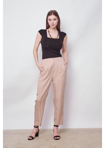 %100 Iyocell Akıcı Şık Kumaş Dökümlü Iç Göstermez Smart Yazlık Pantolon(Hırka Jument 60053)-TAŞ