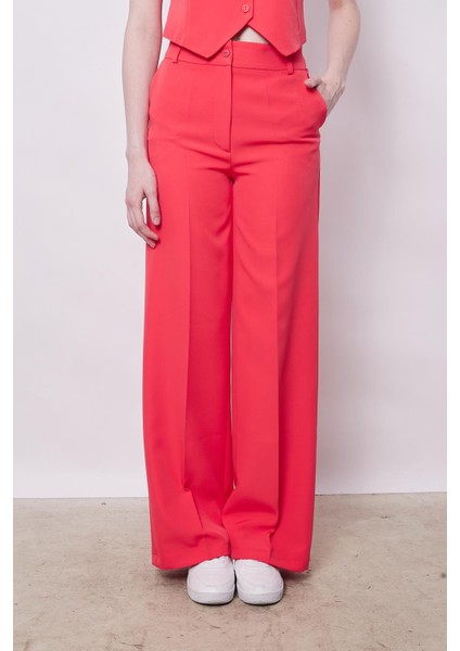 Yüksek Bel Yan Cepli Bol Paça Esnek Dokuma Kumaş Palazzo Pantolon(Yelek Ayrıdır Jument 65012)-MERCAN modelleri