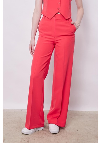 Yüksek Bel Yan Cepli Bol Paça Esnek Dokuma Kumaş Palazzo Pantolon(Yelek Ayrıdır Jument 65012)-MERCAN fırsatları