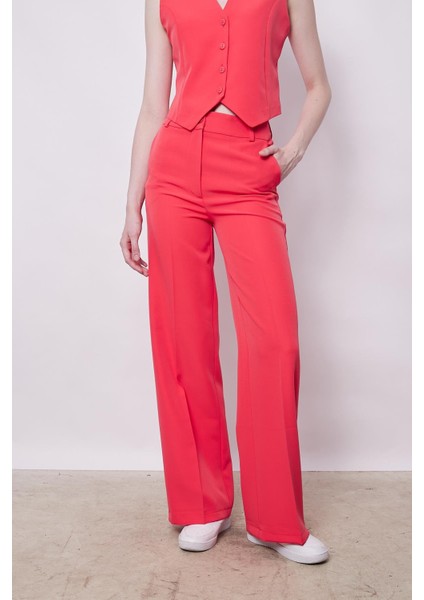 Yüksek Bel Yan Cepli Bol Paça Esnek Dokuma Kumaş Palazzo Pantolon(Yelek Ayrıdır Jument 65012)-MERCAN indirimleri