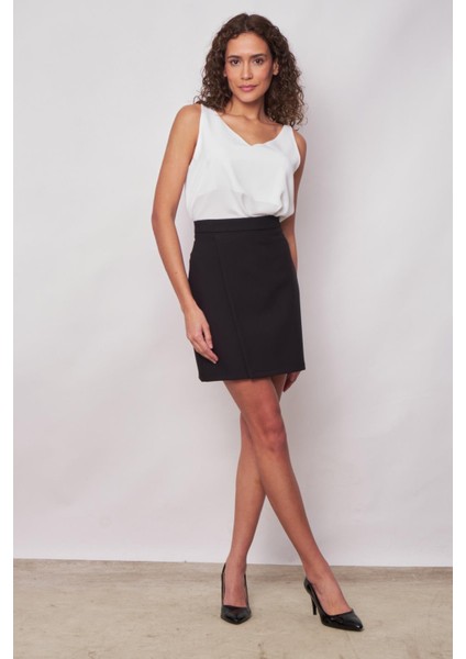 Kadın Hafif Likralı Kumaş Yüksek Bel Anvelop Kruvaze Hafif Mini Kalem Etek-Siyah modelleri