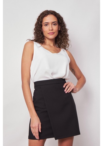 Kadın Hafif Likralı Kumaş Yüksek Bel Anvelop Kruvaze Hafif Mini Kalem Etek-Siyah indirimleri