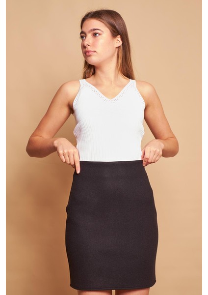 Kadın Hafif Likralı Kışlık Kaşe Yüksek Bel Diz Üstü Hafif Mini Kalem Etek(Boy 47CM)-SIYAH modelleri