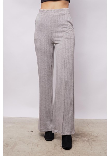 Kadın Desenli Hafif Likralı Yumuşak Dokulu Kalın Kumaş Yüksek Bel Cepli Önü Dikişli Palazzo Pantolon-Bej Balıksırtı modelleri