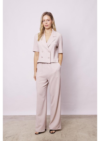 Kadın Kırınkıl Kumaş Yüksek Bel Beli Lastikli Yan Cepli Bol Paça Palazzo Pantolon-Taş fiyatları