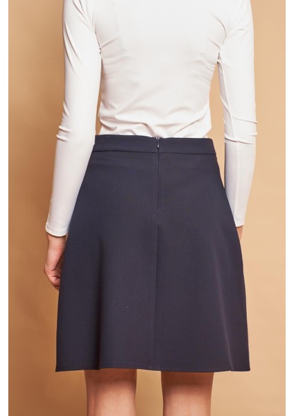 Yüksek Bel Hafif Likralı Kumaş Diz Boy Çan Etek-Lacivert fiyatları