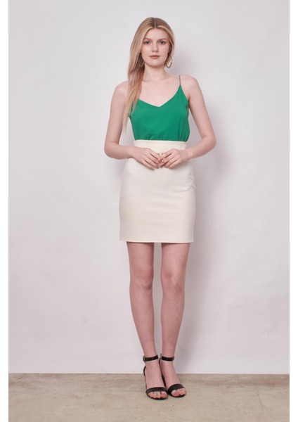 Kadın Hafif Likralı Kumaş Yüksek Bel Hafif Mini Kalem Etek-Şampanya