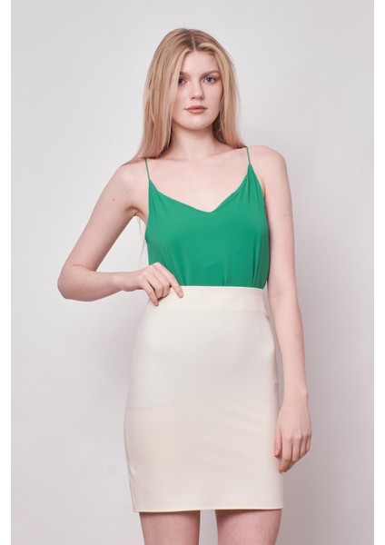 Kadın Hafif Likralı Kumaş Yüksek Bel Hafif Mini Kalem Etek-Şampanya