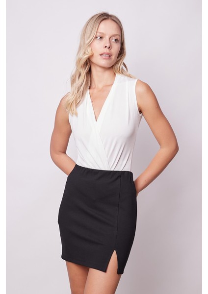 Kadın Yüksek Bel Önden Yırtmaçlı Hafif Likralı Çelik Kumaş Mini Kalem ETEK(BOY:44CM)-SIYAH modelleri