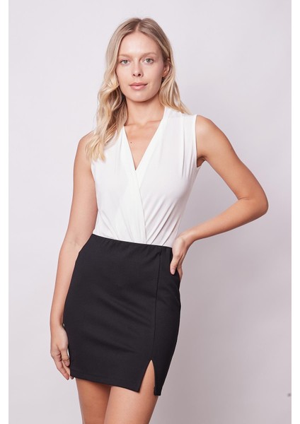 Kadın Yüksek Bel Önden Yırtmaçlı Hafif Likralı Çelik Kumaş Mini Kalem ETEK(BOY:44CM)-SIYAH fırsatları