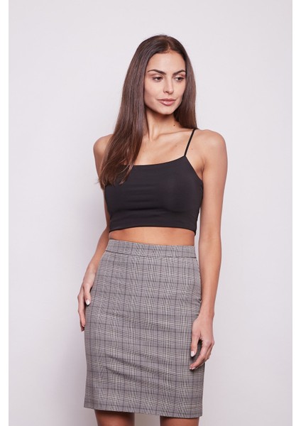 Ekose Desenli Yüksek Bel Diz Üstü Likralı Pamuklu Kumaş Kalem Etek-Lacivert Ekose fiyatları