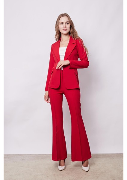 Kadın Yüksek Bel Cepli Ispanyol Paça Önü Dikişli Hafif Likralı Kumaş Pantolon(Ceket Kodu Jument 30080)-KIRMIZI fiyatları