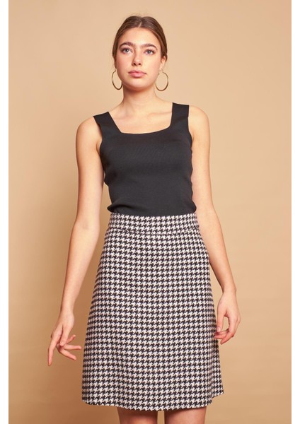 Kadın Tüvit Kumaş Yüksek Bel Çan Etek-Siyah Kazayağı fiyatları