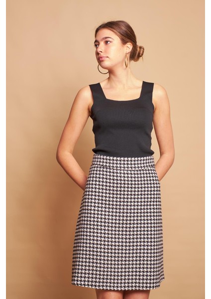 Kadın Tüvit Kumaş Yüksek Bel Çan Etek-Siyah Kazayağı fırsatları