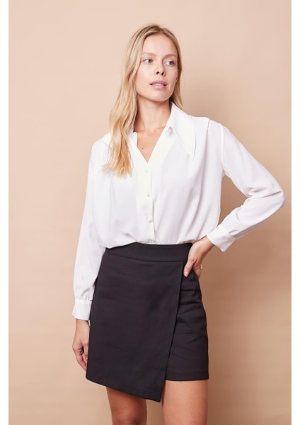 Kadın Pamuklu Hafif Likralı Kalın Kumaş Yüksek Bel Ara Boy Şort Etek-Siyah fiyatları