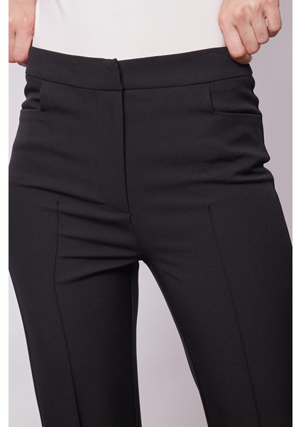 Kadın Yüksek Bel Cepli Ispanyol Paça Önü Dikişli Hafif Likralı Kumaş Pantolon(Ceket Kodu Jument 30080)-SIYAH modelleri