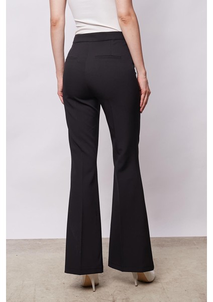 Kadın Yüksek Bel Cepli Ispanyol Paça Önü Dikişli Hafif Likralı Kumaş Pantolon(Ceket Kodu Jument 30080)-SIYAH fırsatları