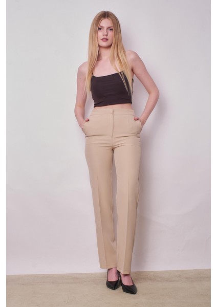 Kadın Yüksek Bel Yan Cepli Boru Paça Şık Kırışmaz Hafif Likralı Kumaş Klasik Pantolon(Ceket Jument 30074)-TAŞ fiyatları