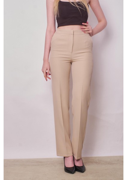 Kadın Yüksek Bel Yan Cepli Boru Paça Şık Kırışmaz Hafif Likralı Kumaş Klasik Pantolon(Ceket Jument 30074)-TAŞ fırsatları