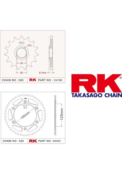 Rk Ktm Sx 125 14/43T Ön Arka Dişli Set 99-17