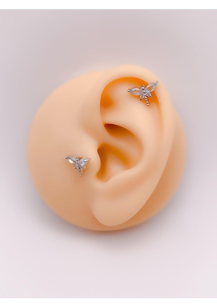Cerrrahi Çelik Piercing ( Pirsing ) Zirkon Kelebek Tragus Helix Piercing (1ADET)