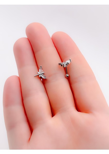 Cerrrahi Çelik Piercing ( Pirsing ) Zirkon Kelebek Tragus Helix Piercing (1ADET) fiyatları