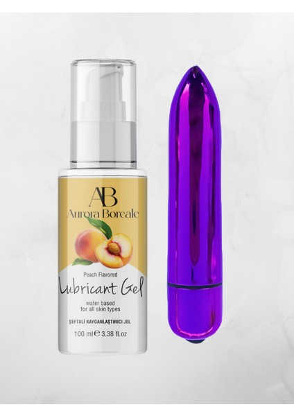 Aurora Boreale Şeftali Aromalı Kayganlaştırcı Jel 100ML + Mini Kurşun Vibratör Mor