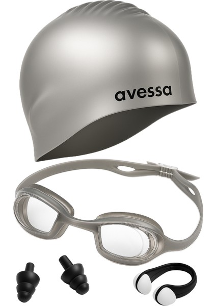 4'lü Yetişkin Yüzücü Seti Deniz Gözlüğü Havuz Bonesi Kulak Burun Tıkacı Havuz Gözlüğü Yüzücü Gözlüğü