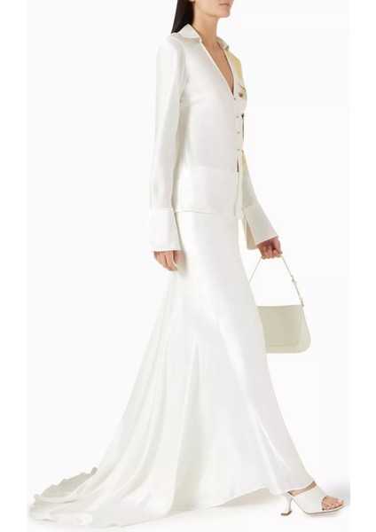 Hourston Satin Maxi Etek, Beyaz Kuyruklu Uzun Etek modelleri