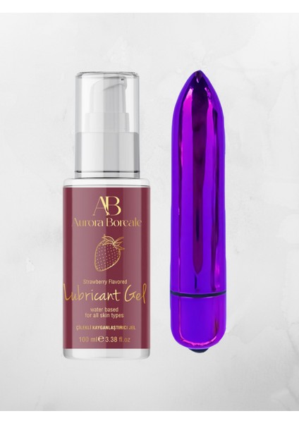 Aurora Boreale Çilek Aromalı Kayganlaştırcı Jel 100ML + Mini Kurşun Vibratör Mor