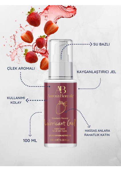 Aurora Boreale Çilek Aromalı Kayganlaştırcı Jel 100ML + Mini Kurşun Vibratör Mor