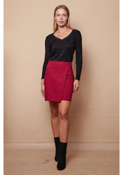 Kadın Yüksek Bel Kruvaze Model Hafif Likralı Şık Kumaş Ofis Kalem Etek-Bordo modelleri