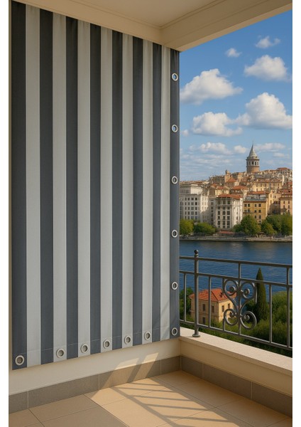 Balkon Perdesi Kuş Gözü Ölçü Seçenekli Koyu Gri-Gri