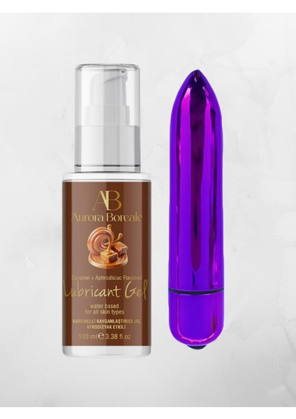 Aurora Boreale Karamel Aromalı Kayganlaştırcı Jel 100ML + Mini Kurşun Vibratör Mor