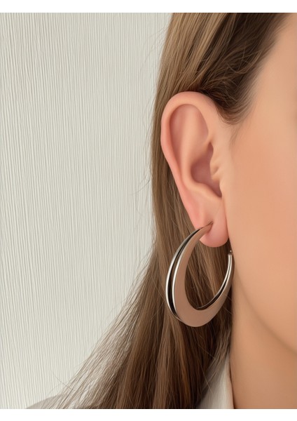 Kararmaz Çelik Halka Ay Model Silver Kaplama Korumalı Küpe