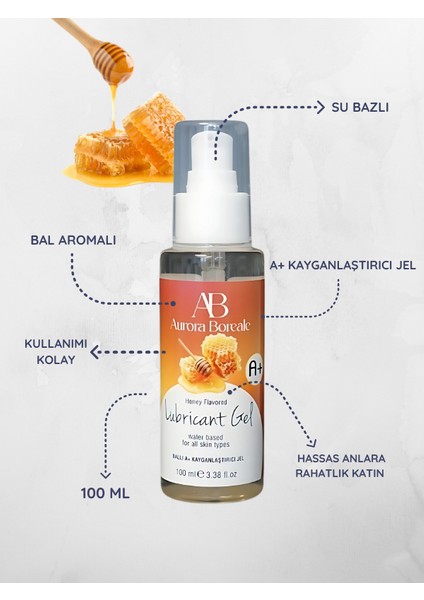 Aurora Boreale A+ Bal Aromalı Kayganlaştırcı Jel 100ML + Mini Kurşun Vibratör Mor