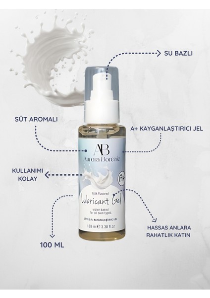 Aurora Boreale A+ Süt Aromalı Kayganlaştırcı Jel 100ML + Mini Kurşun Vibratör Mor