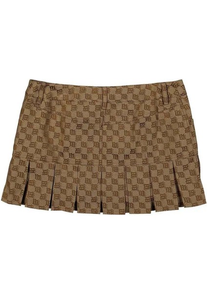 Biscotto Monogram Kloş Etek - Kahverengi, Jacquard Desenli Mini Etek fiyatları