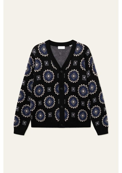 Aro Paisley Cardigan: Yumuşak Yün Karışımlı, V-Yaka ve Şık Desenli Örgü Hırka