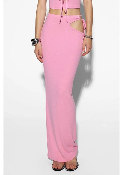 Pembe Bambi Maxi Etek - Kesik Detaylı, Esnek Bel, Şık Tasarım